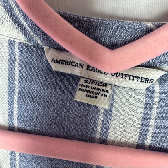 American eagle long sleeve top bell bottom lace up corset pin stripe blue white - Picture 7 of 7